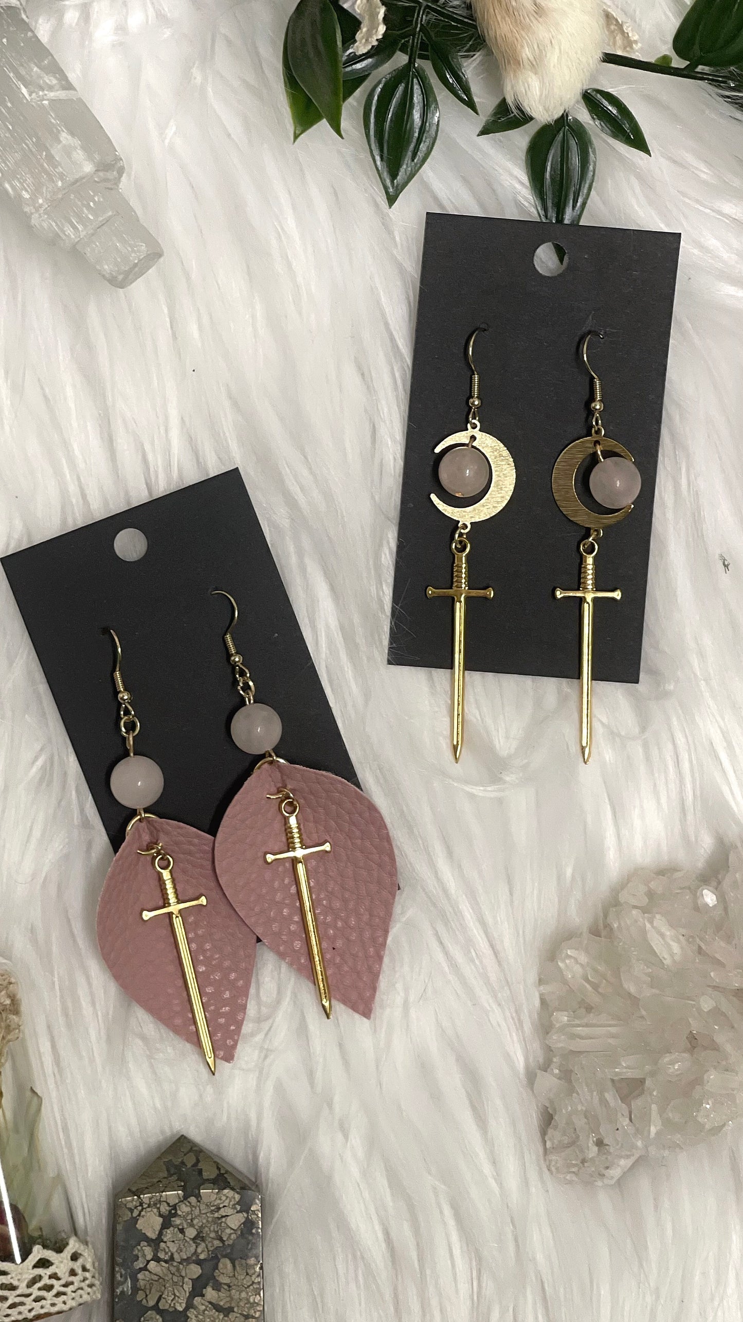 Rose Gold Moon & Dragon Scale Earrings (set of 2)