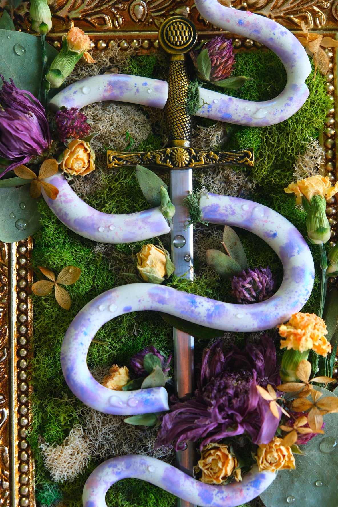 Purple Snake Sculpture with Longsword