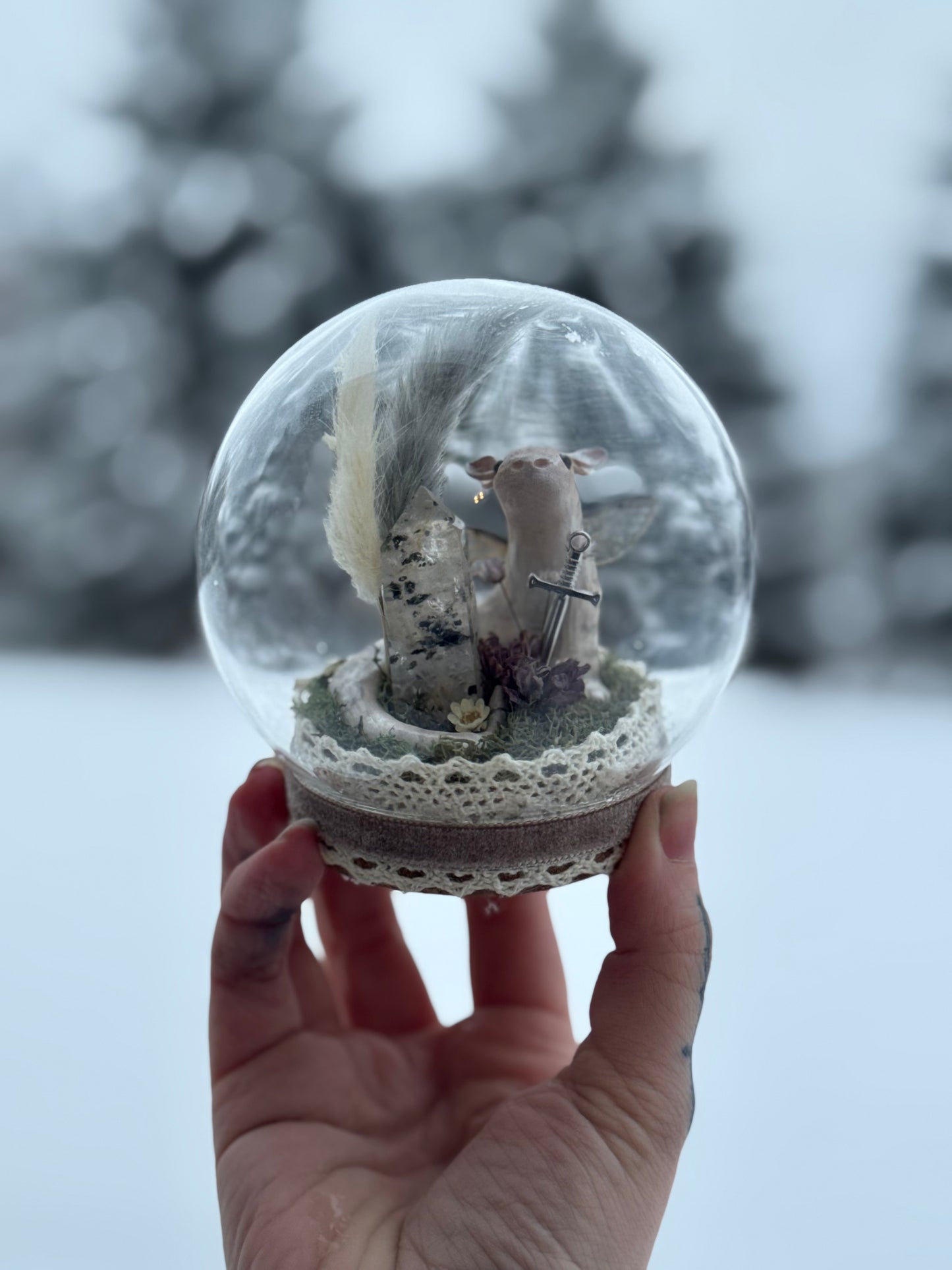 A Silver Winged Wyrmling with Tourmalinated Quartz