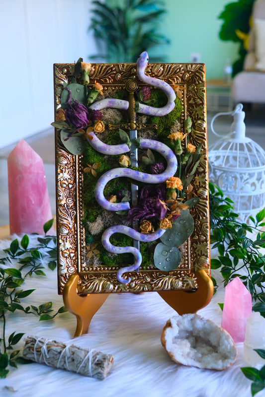 Purple Snake Sculpture with Longsword