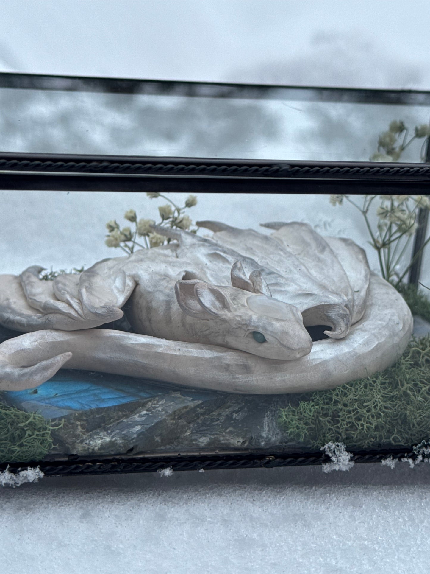 A Silver Winged Wyrmling in Glass Box