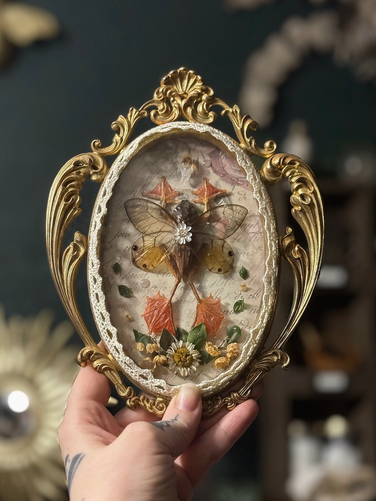 Faerie Frog in 24 carat plated Convex Frame