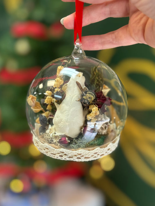 Mink skull and bumble bee Yuletide ornament