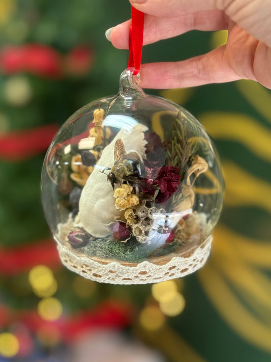 Mink skull and bumble bee Yuletide ornament