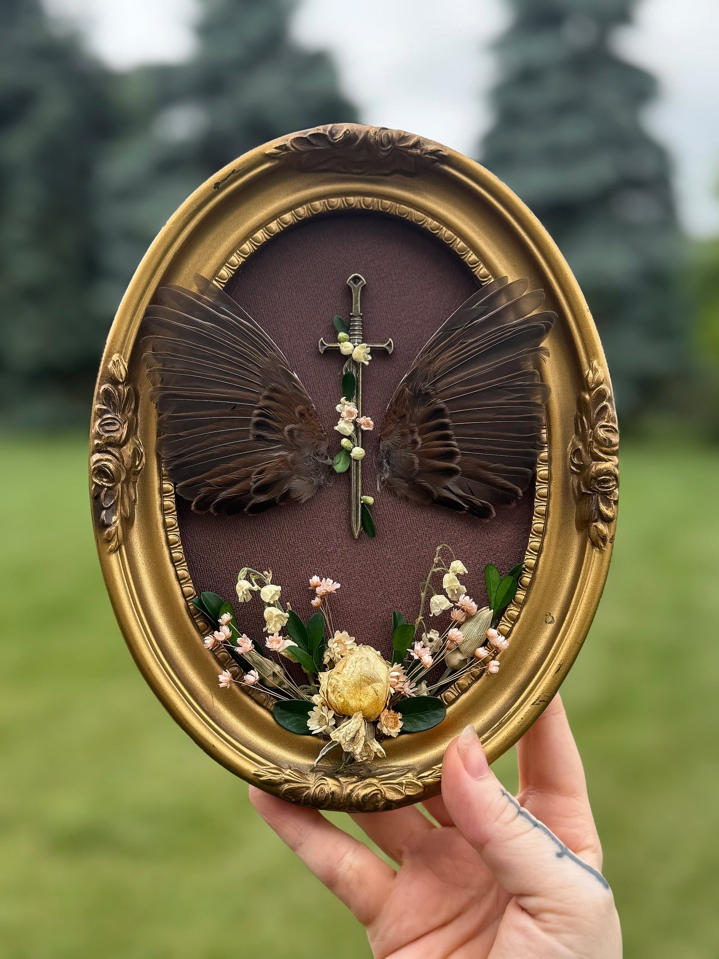 Sparrow Wings on Vintage Gold Frame