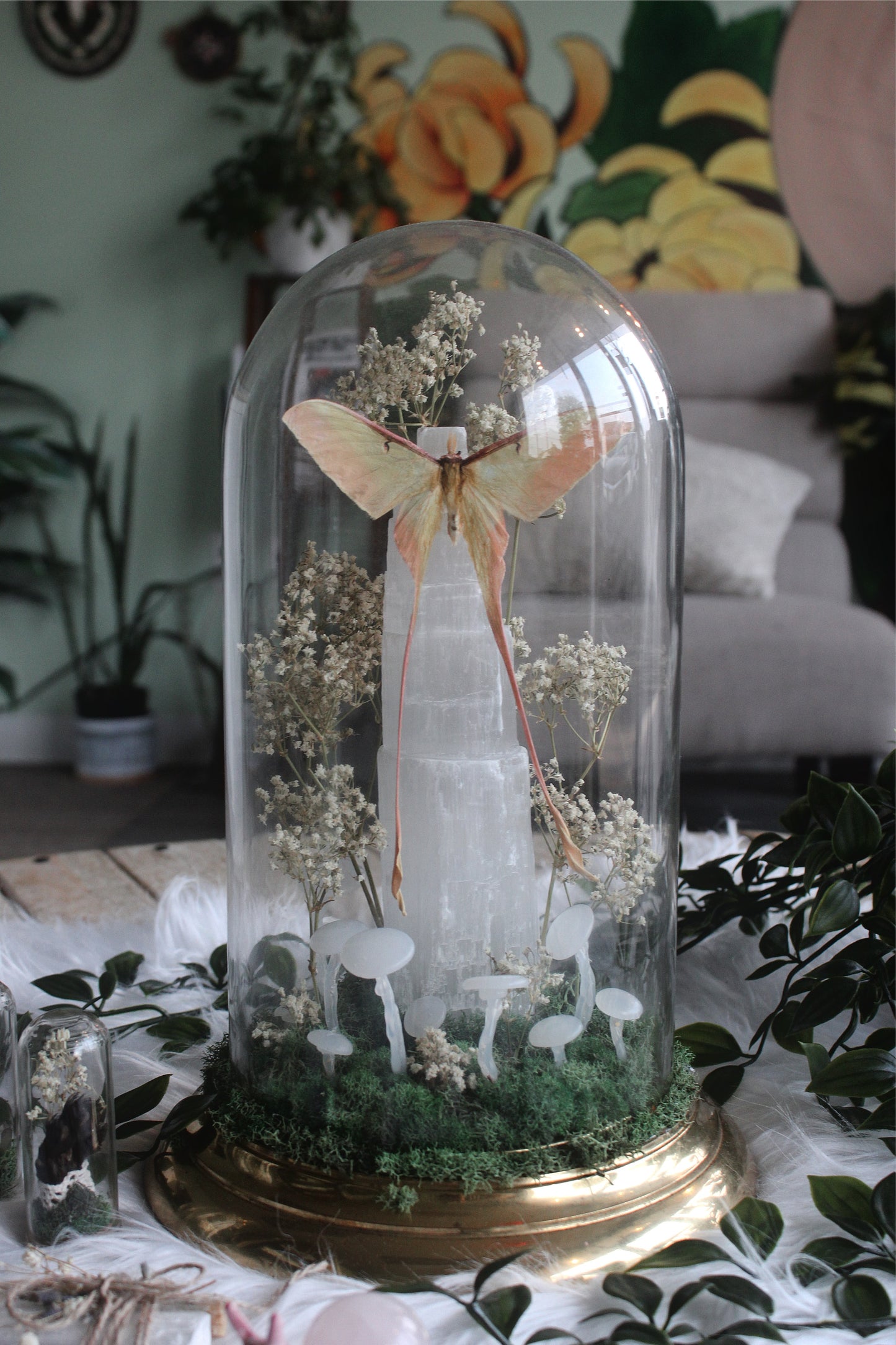 Selenite Night Light with Chinese Luna