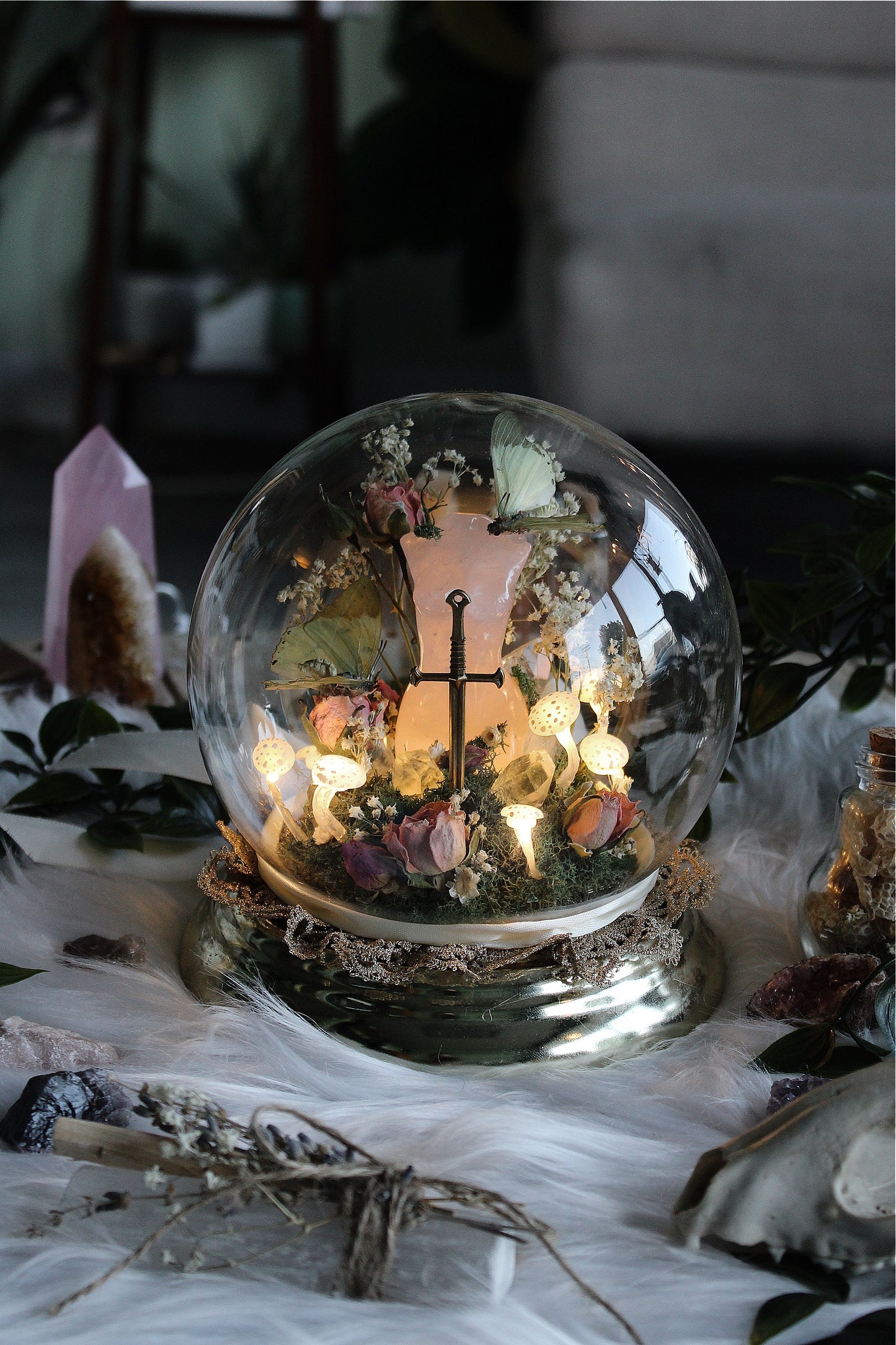 Rose Quartz Goddess Crystal Ball Nightlight