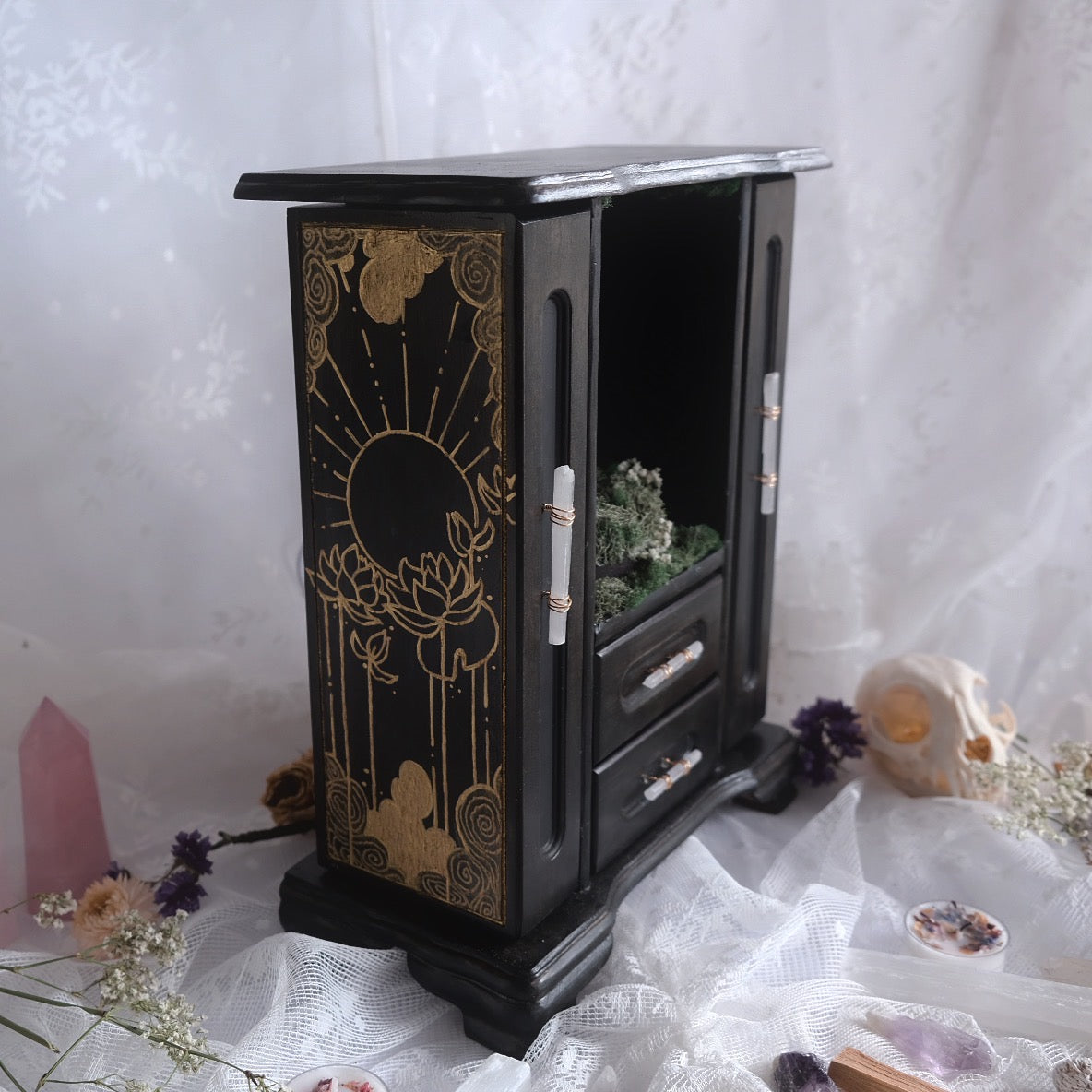 Curio Cabinet with Snake Skeletons & Light Up Crystal Display