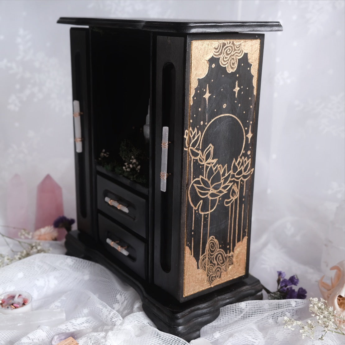 Curio Cabinet with Snake Skeletons & Light Up Crystal Display