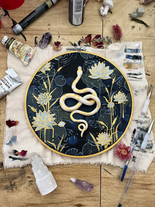 Mixed Media Embroidery Hoop Gold Lotus